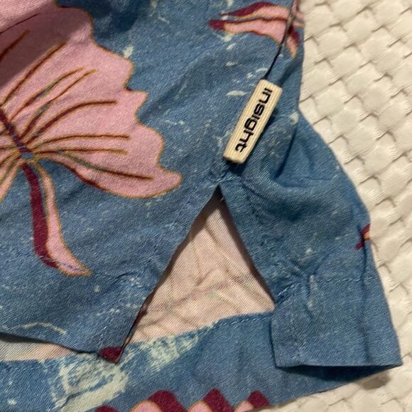 Insight Blue and Pink Leaf Print Men's Shirt - Picture 6 of 7